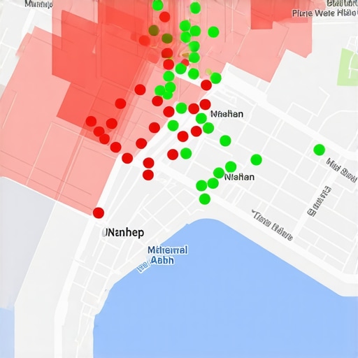 Heatmap showing Google Maps 3-pack rankings across different city neighborhoods.