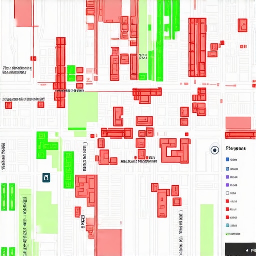 Local Search Visibility Grid Analysis A digital map showing local SEO rank tracking across a city grid.
