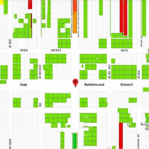 Local search grid ranking map A visualization of a local search grid showing ranking positions across different city blocks.