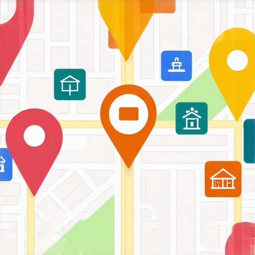 Local signals and neighborhood SEO mapping A digital map showing local business ranking signals and neighborhood prominence indicators.