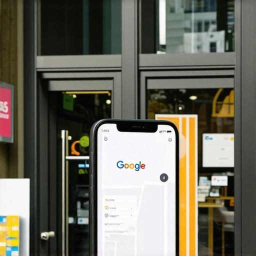 A local business owner using a smartphone to update their Google Maps profile with new photos.