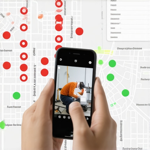 A visualization of local SEO grid tracking and real-time business profile photo updates for map pack optimization.
