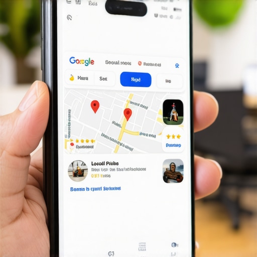 Optimized Local Business Ranking on Google Maps Mobile Smartphone screen showing a local business ranking at the top of the Google Maps 3-pack with positive reviews