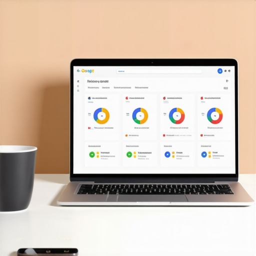Optimizing Google Business Profile for Better Rankings A laptop screen showing a Google Business Profile dashboard with positive analytics and review management.