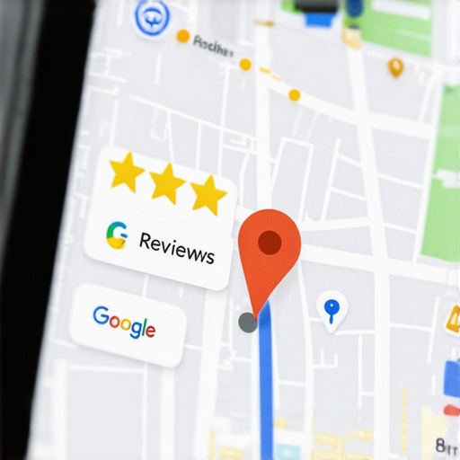 Optimizing Google Maps Business Listings for Higher Rankings Close-up of a Google Maps business profile on a smartphone with technical SEO overlays