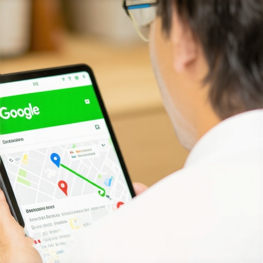 Optimizing Google Maps for Local Growth A business owner reviewing their Google Maps 3-pack rankings on a digital tablet.