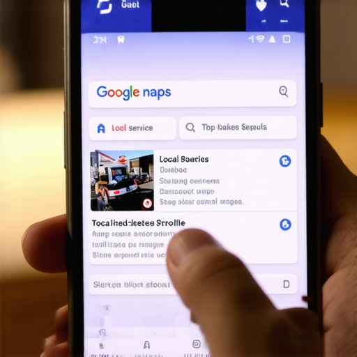A smartphone showing local search results in the Google Maps 3-pack being analyzed for SEO optimization.