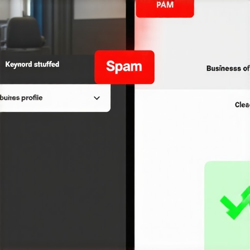 Over-optimized vs User-focused Google Business Profile Comparison Infographic comparing a spammy keyword-stuffed profile versus a clean optimized Google Business Profile.