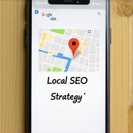 Strategic local SEO for Google Maps ranking A smartphone showing a local business ranking in the Google Maps 3-pack next to a strategic planning notepad on a desk.