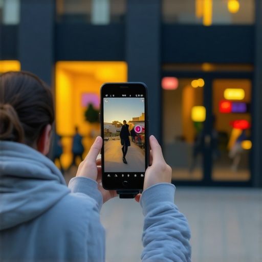 Taking professional business photos for Google Maps A business owner capturing a high-resolution photo of their storefront for local SEO optimization.