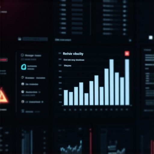 A digital dashboard graph showing an unnatural spike in customer reviews triggering a red warning alert.