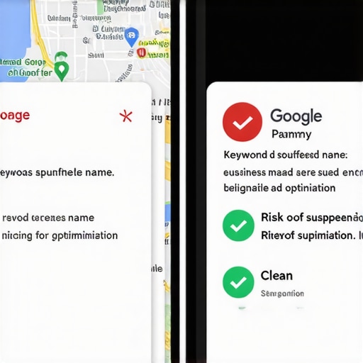 The risk of keyword stuffing vs legitimate map optimization Comparison showing a suspended spammy map listing versus a healthy optimized local business profile.