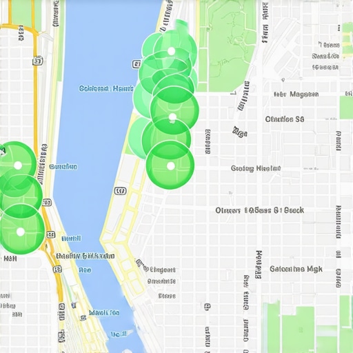 Local SEO grid tracking software showing rank positions across a neighborhood.