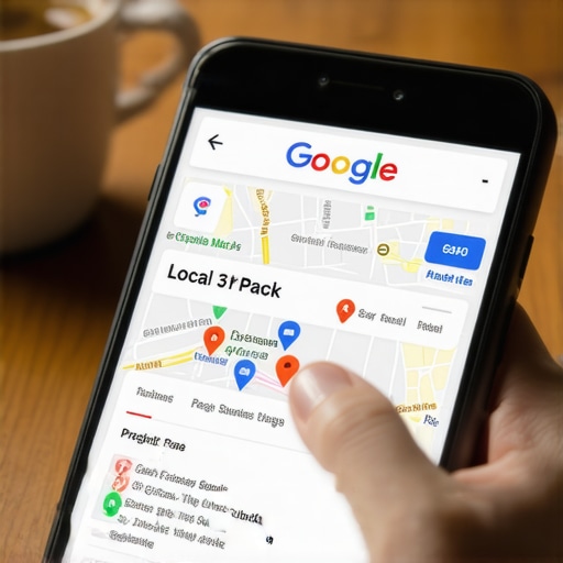 A person checking their business ranking in the Google Maps local 3-pack on a mobile phone.