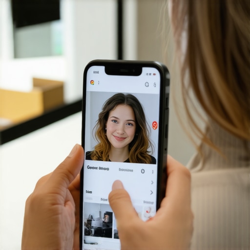 A business owner using a phone to perform video verification for a Google Business Profile storefront.
