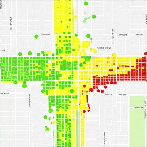 A local SEO grid map showing keyword rankings in different geographic locations across a city.