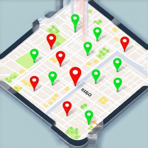 A 5x5 local SEO grid tracking map showing ranking positions across a city.