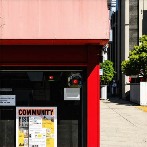 Local business shop with a community event poster illustrating hyperlocal map pack authority.